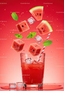 Refreshing watermelon juice with ice and mint leaves
