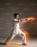 Man practicing martial arts punch in motion blur effect