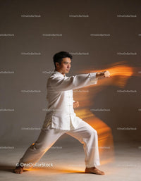 Man practicing martial arts punch in motion blur effect