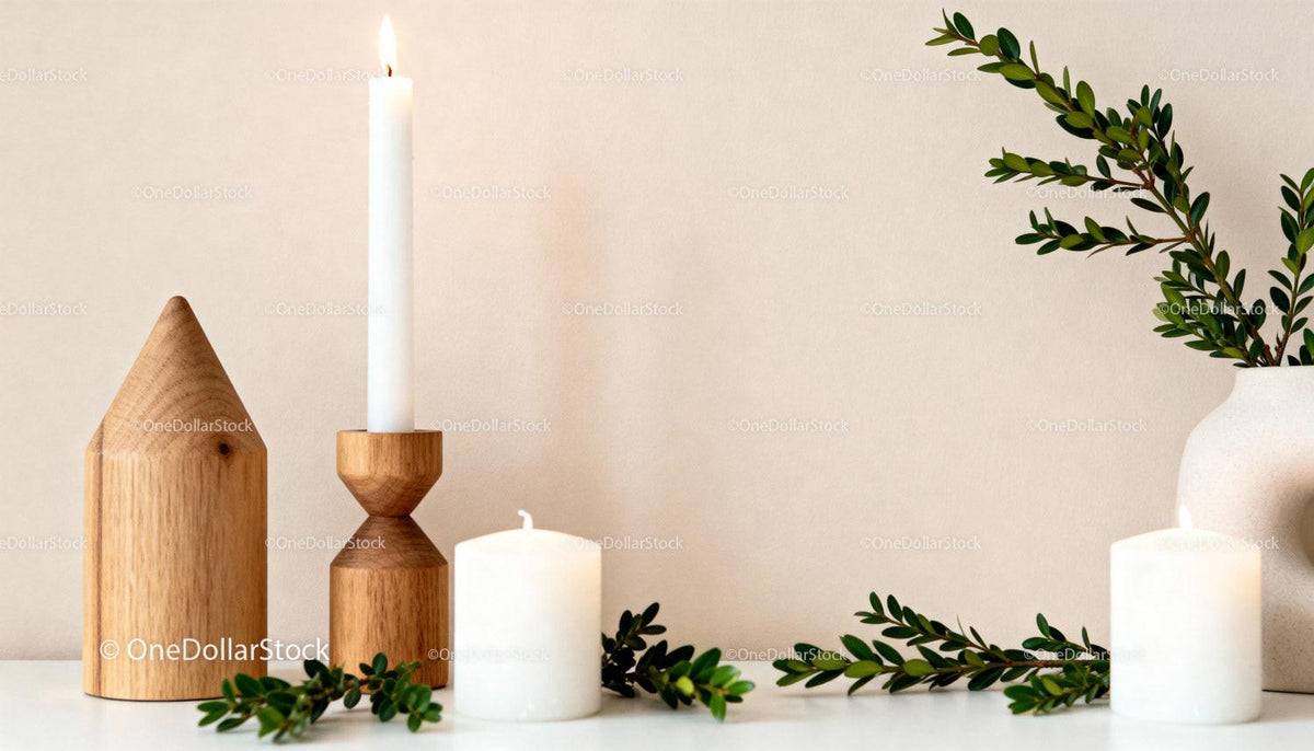 Minimalist Candle Arrangement with Greenery Accent