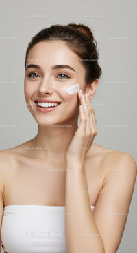 Young Woman Applying Skincare Cream for Glowing Healthy Skin