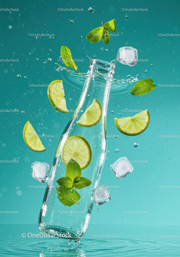 Orzeźwiający splash limonki i mięty w przezroczystej butelce