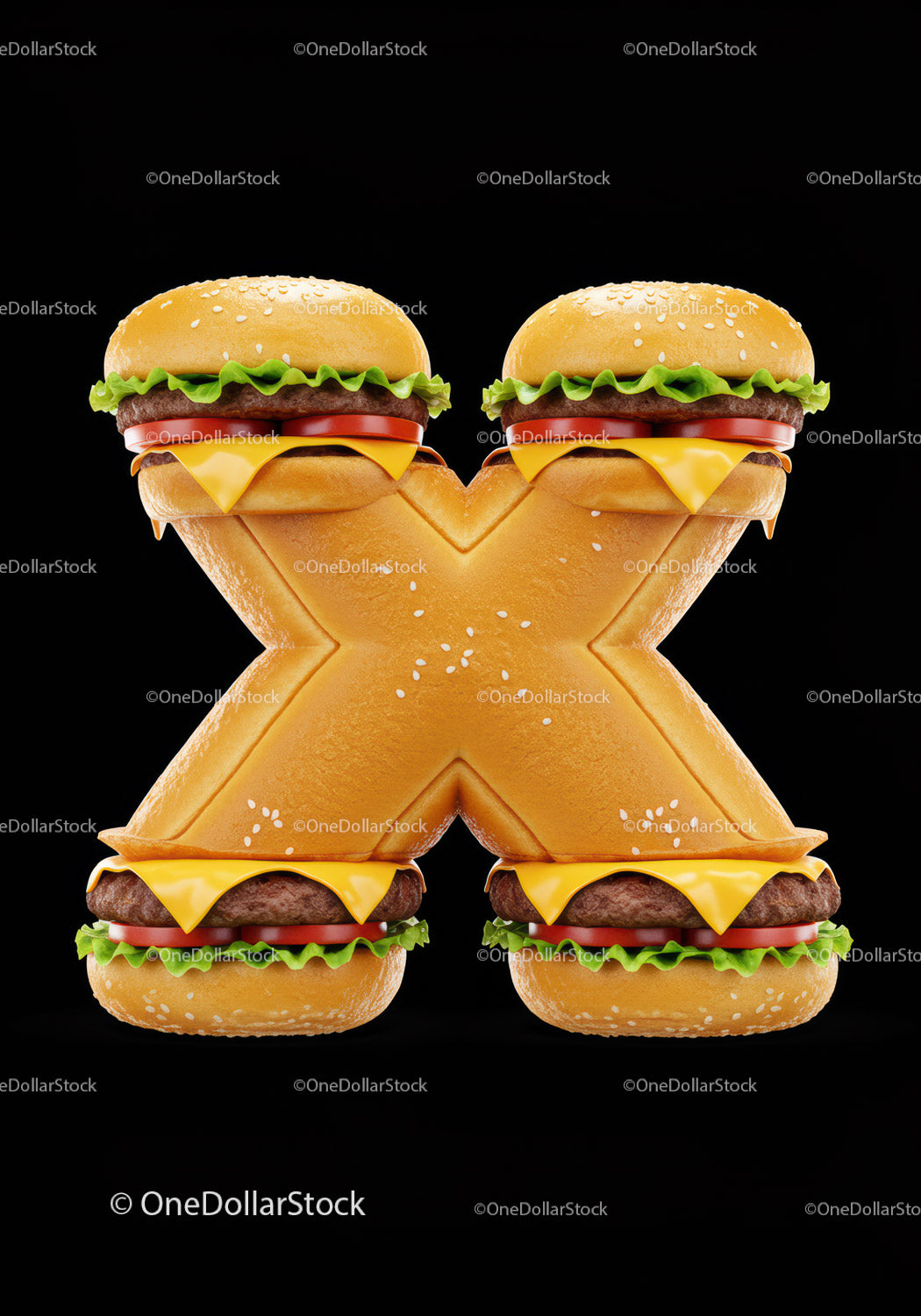 Kreatywna litera X wykonana ze składników cheeseburgera