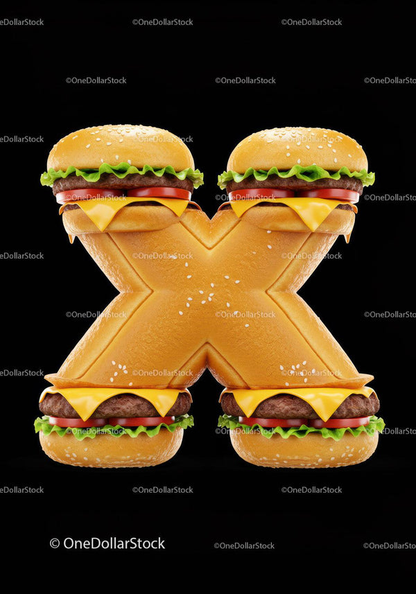 Creative Letter X made of Cheeseburger Ingredients