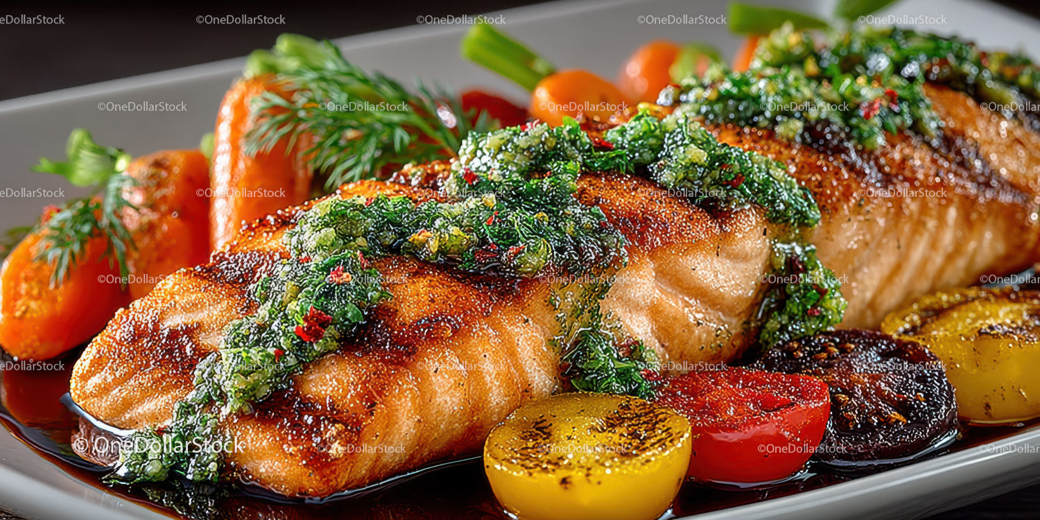 Łosoś z grilla gourmet z pomidorkami koktajlowymi i świeżymi ziołami
