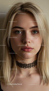 Close-up Portrait of a Young Woman with Blonde Hair and Blue Eyes