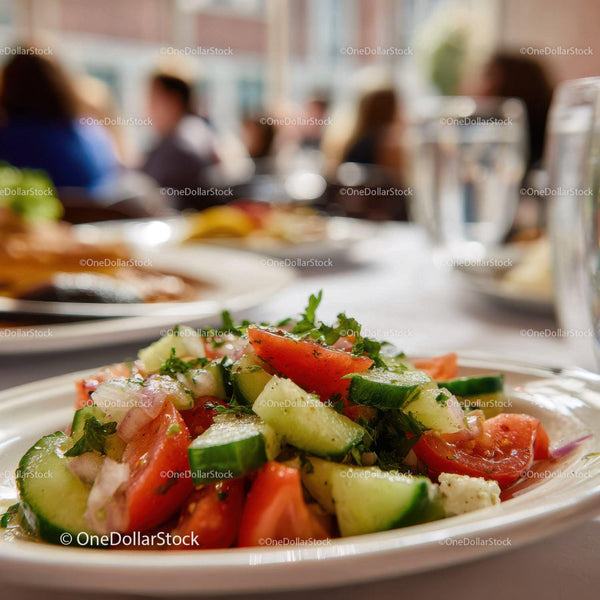 Fresh Vegetable Salad with Cucumber Tomato and Feta Cheese