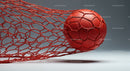 Red Soccer Ball in Goal Net with Dynamic Sports Atmosphere
