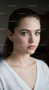 Young Woman with Blue Eyes and Natural Beauty in Indoor Portrait