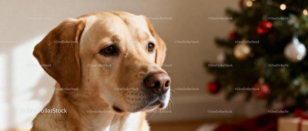 Złoty Labrador z Dekoracjami na Choinkę