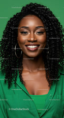 Elegant Professional Portrait of a Joyful African American Woman with Curly Hair