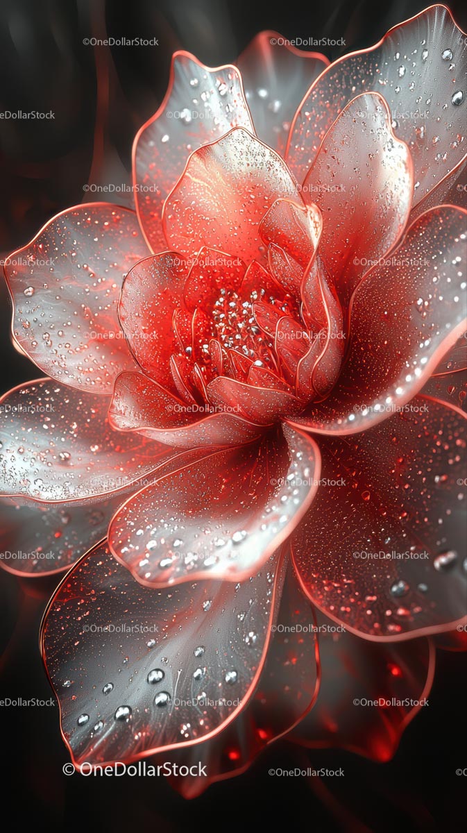 Red Succulent Flower with Water Droplets Macro Nature Photography
