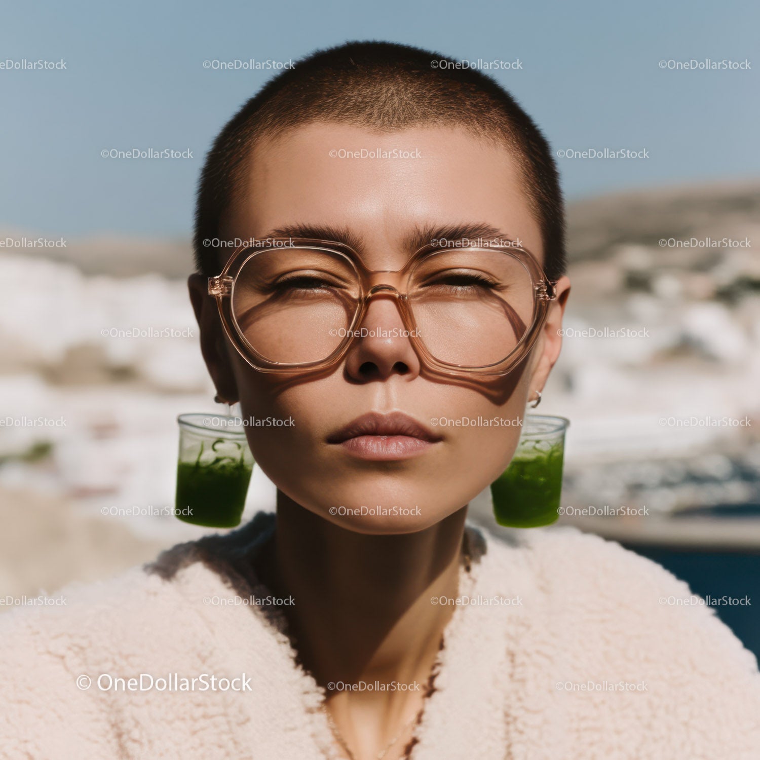 Confident Woman with Stylish Accessories in Beach Setting