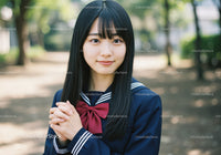 Young Girl in School Uniform Smiling in Park Outdoor Portrait