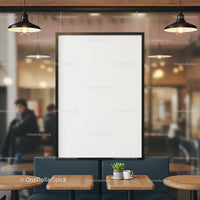 Cozy Cafe Interior with Blank Poster and Table Setup