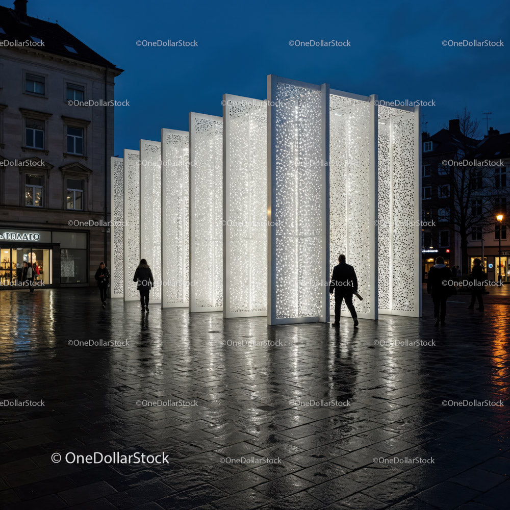 Modern Illuminated Wall in City Square at Night