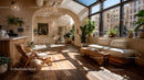 Bright Modern Lounge with Large Windows and Indoor Plants