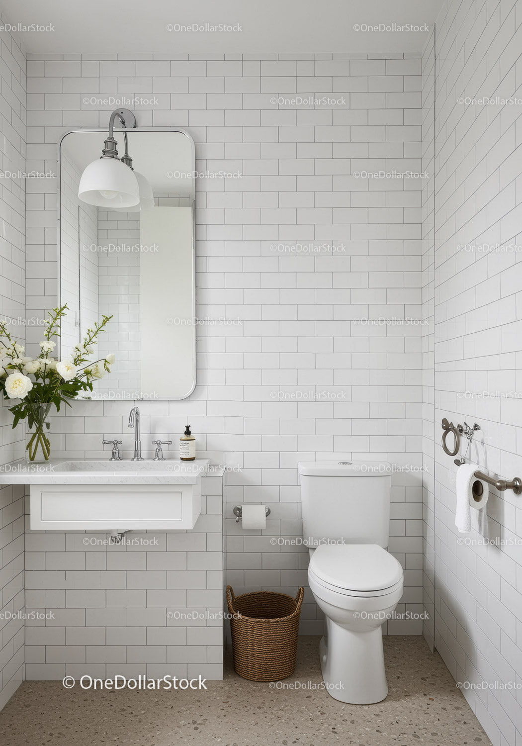 Minimalist White Bathroom with Modern Fixtures and Natural Decor