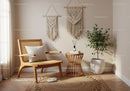 Cozy minimalist corner with rattan chair and indoor plant