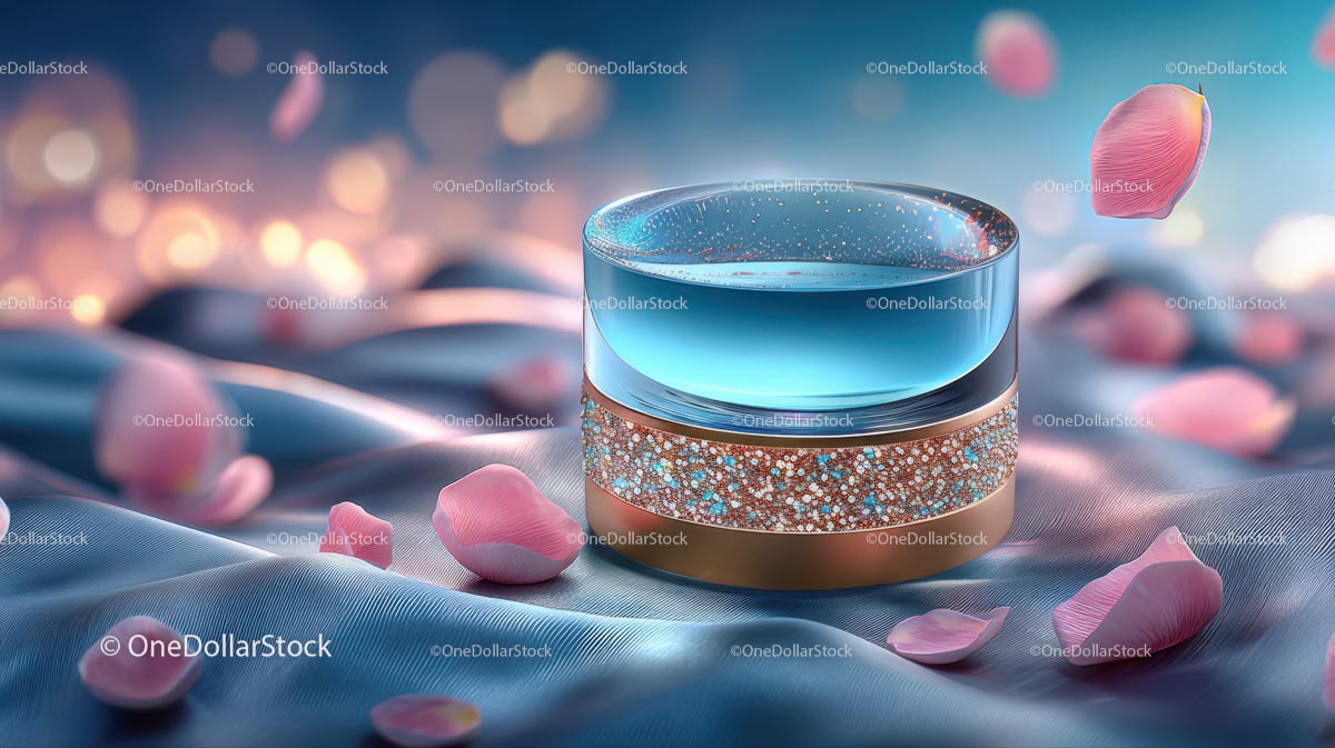 Glass Container with Floating Rose Petals in Tranquil Setting