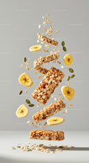 Healthy oat granola bars with banana slices and seeds