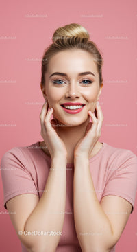 Smiling Young Woman With Clear Skin and Bright Smile on Pink Background