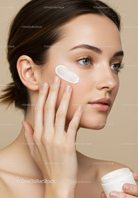 Portrait of a Woman Applying Face Cream with Beauty and Skincare Concept