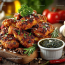 Crispy Fried Chicken Wings with Herbs and Spicy Dipping Sauce