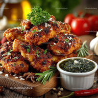 Crispy Fried Chicken Wings with Herbs and Spicy Dipping Sauce
