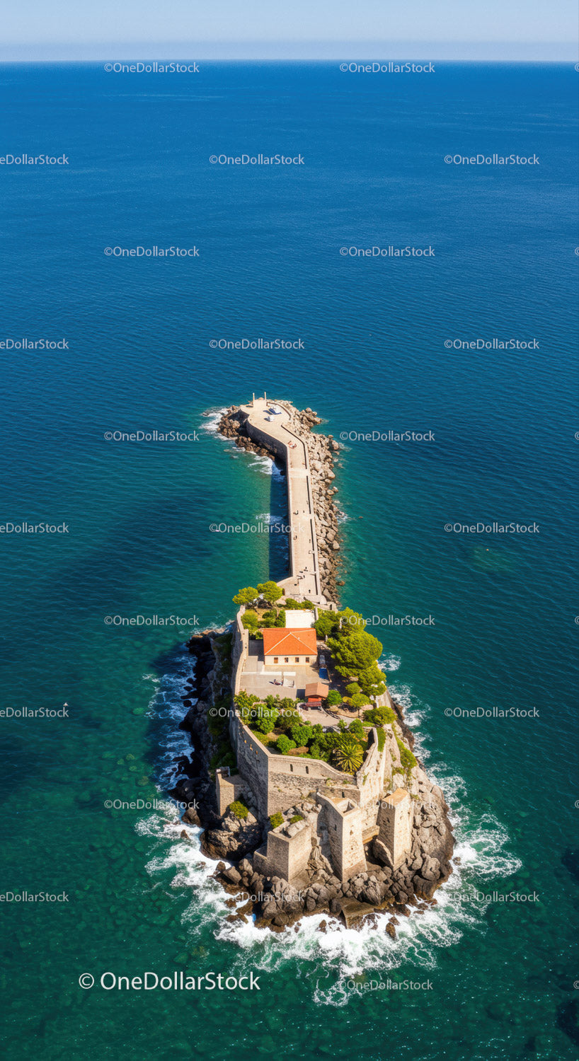 Scenic Coastal Fortress on Rocky Island Surrounded by Blue Ocean