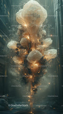 Futuristic Industrial Scene with Glowing Cloud Explosion