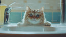 Cute Ginger Cat Resting in Bathroom Sink with Big Eyes
