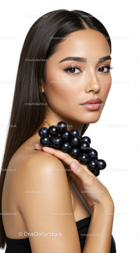 Portrait of a Young Elegant Woman with Long Dark Hair and Glamorous Makeup