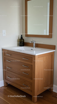 Wooden Bathroom Vanity with Mirror and Ceramic Sink for Modern Homes