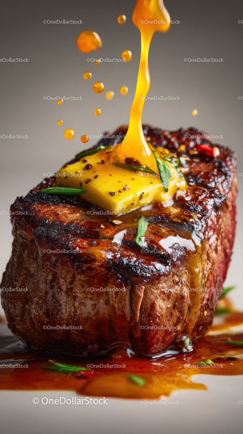 Juicy Grilled Steak with Herb Butter and Pepper Garnish