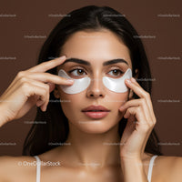 Beautiful Woman with Eye Patches Engaged in Facial Skincare Routine