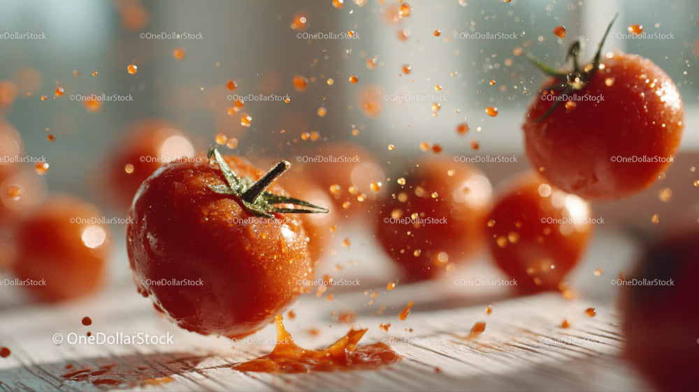 Cherry Tomatoes Splash Dynamic Close-up for Food and Cooking