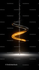 Futuristic Golden DNA Helix with Water Droplets in Dark Background