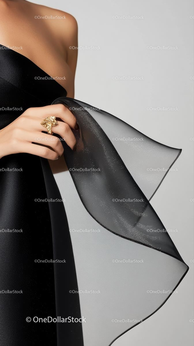 Elegant Woman in Black Dress with Sheer Fabric Jewelry and Style