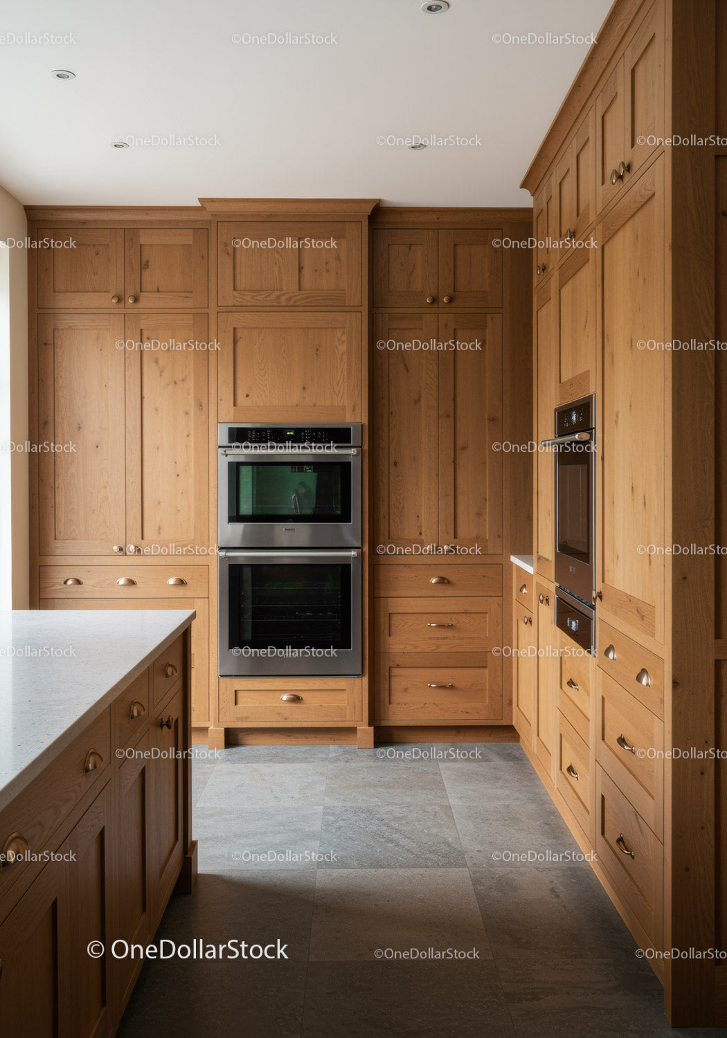 Cozy Kitchen with Wooden Cabinets and Built-in Oven