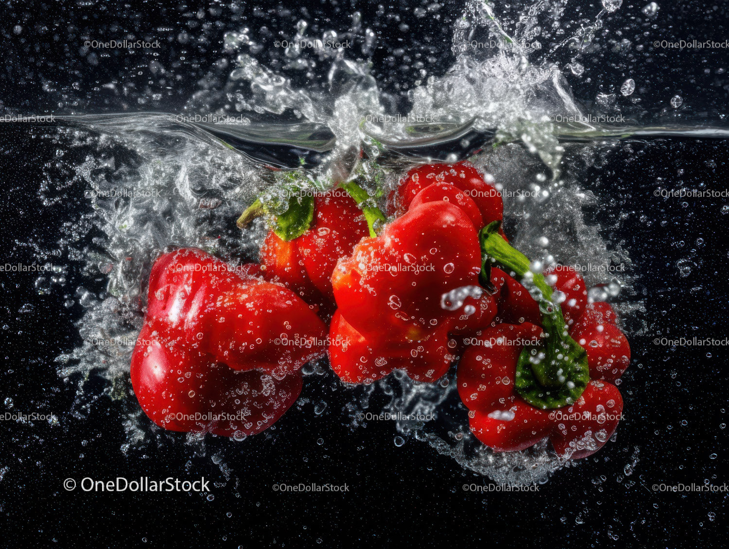 Vibrant Red Bell Peppers Underwater Splash for Fresh Food