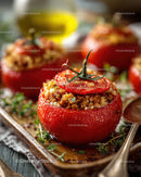 Baked Stuffed Red Bell Peppers with Breadcrumb Topping