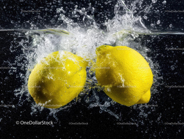 Two Lemons Splashing into Water in a Dynamic Fresh Citrus Scene
