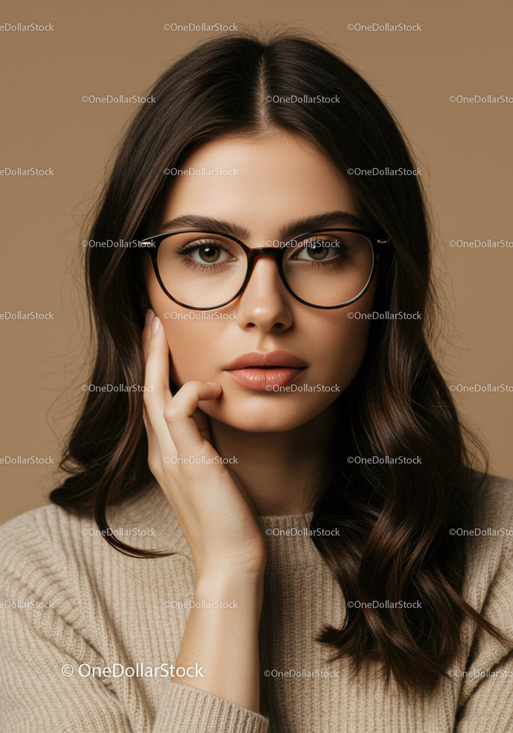 Young Woman Wearing Glasses in Professional Portrait with Elegant Style