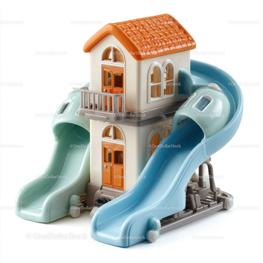 Cute Plastic Toy House and Slides for Kids Play Area