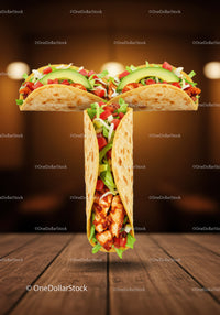 Three Chicken Tacos with Fresh Vegetables on Wooden Table