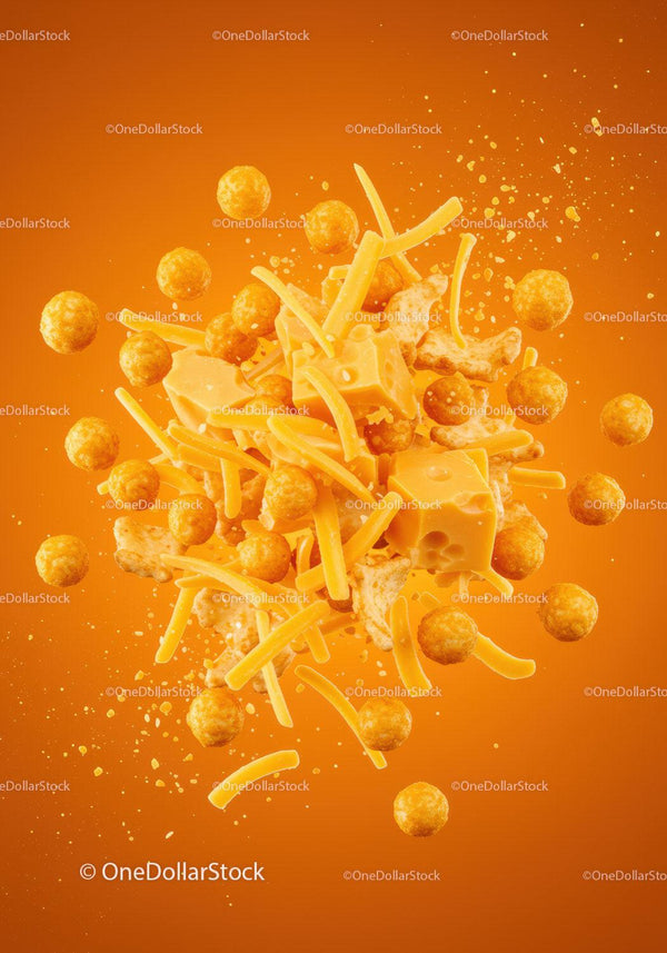 Cheese snack mix with cubes and crunchy bites