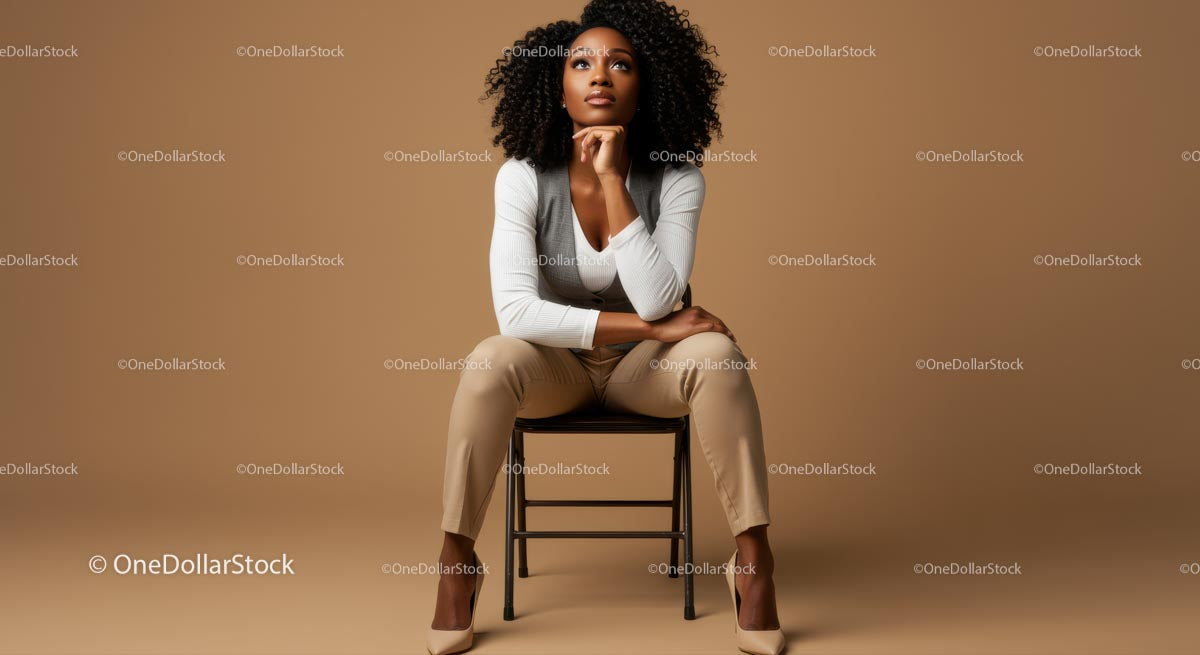 Confident Woman Sitting on Chair in Fashion Pose