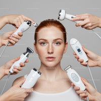 Woman Receiving Multiple Skincare Treatments Using Professional Devices