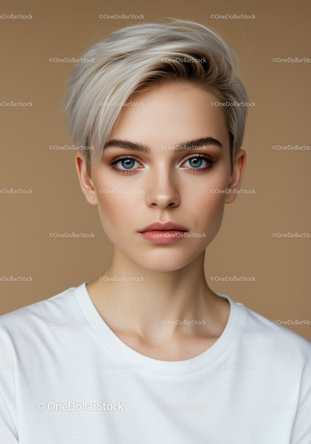 Portrait of a Confident Woman with Blonde Hair and Blue Eyes